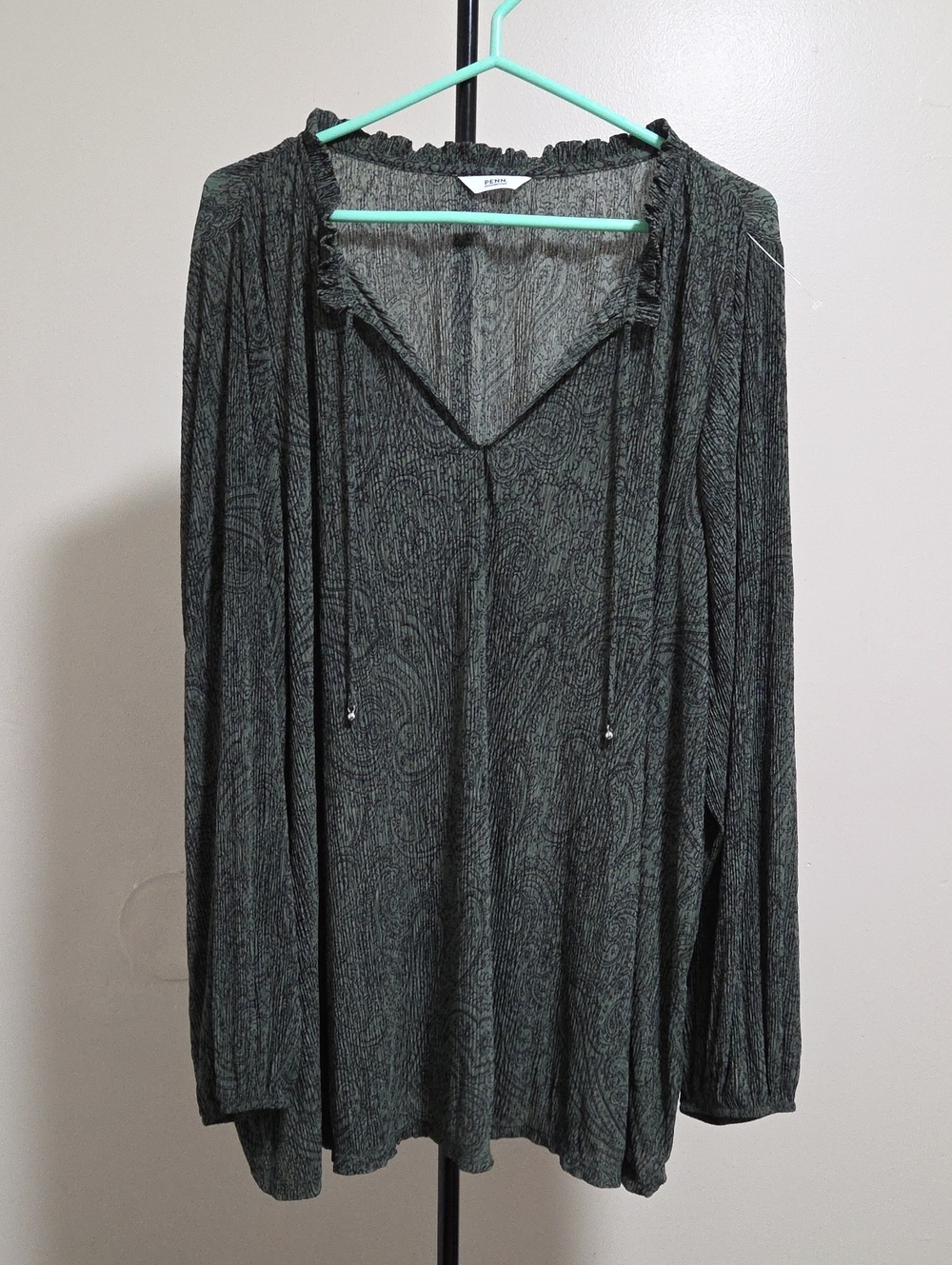 Penningtons Dark Green Paisley V-Neck Tie-Front Tunic